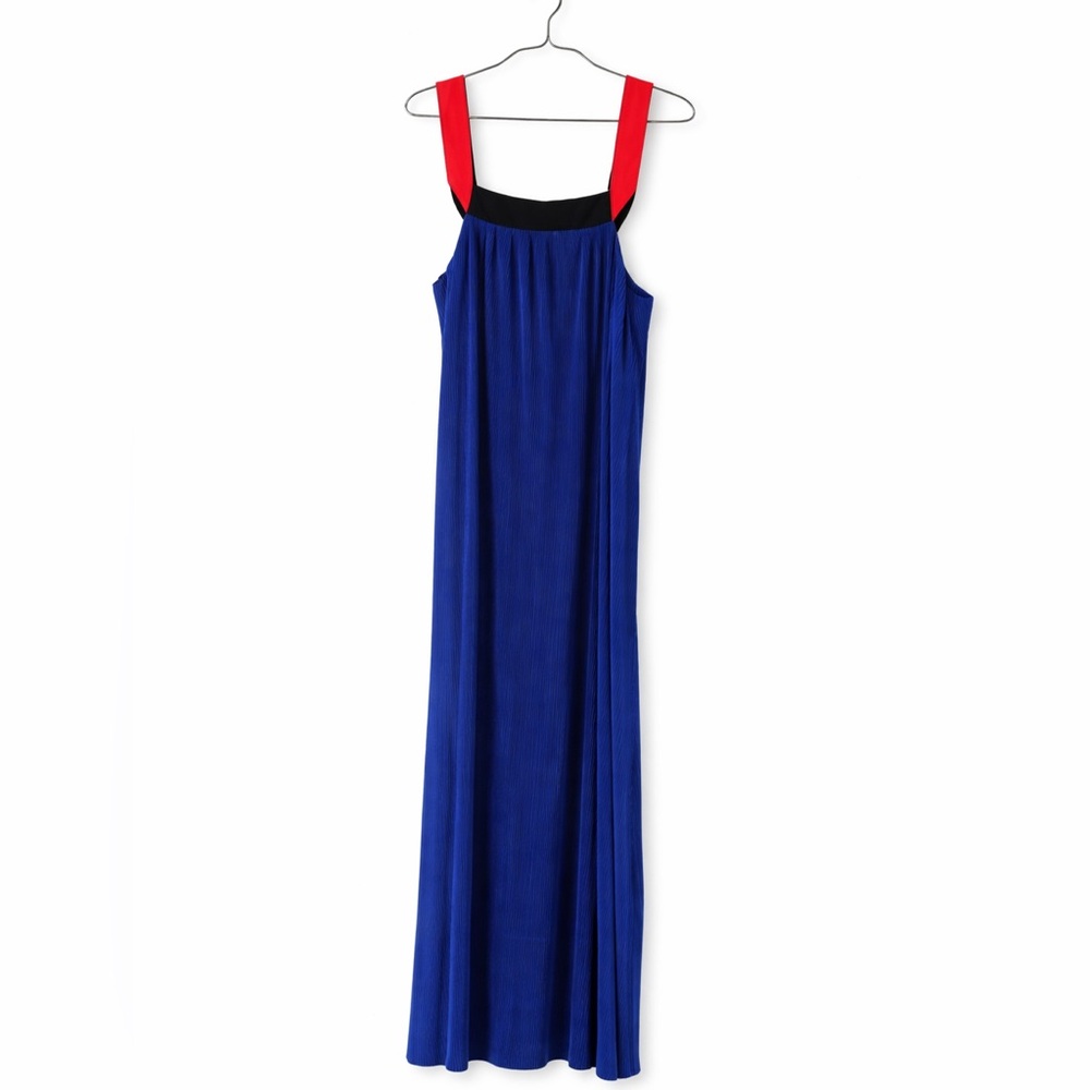 ZARA Trafaluc Pleated Maxi Dress Blue Red Colorblock Size M Flowing Chic - Picture 2 of 4